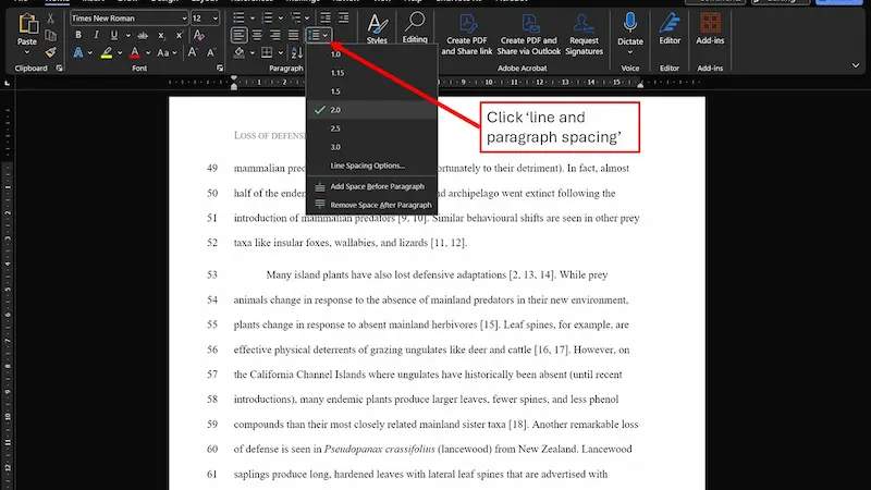 how to set double line spacing in microsoft word