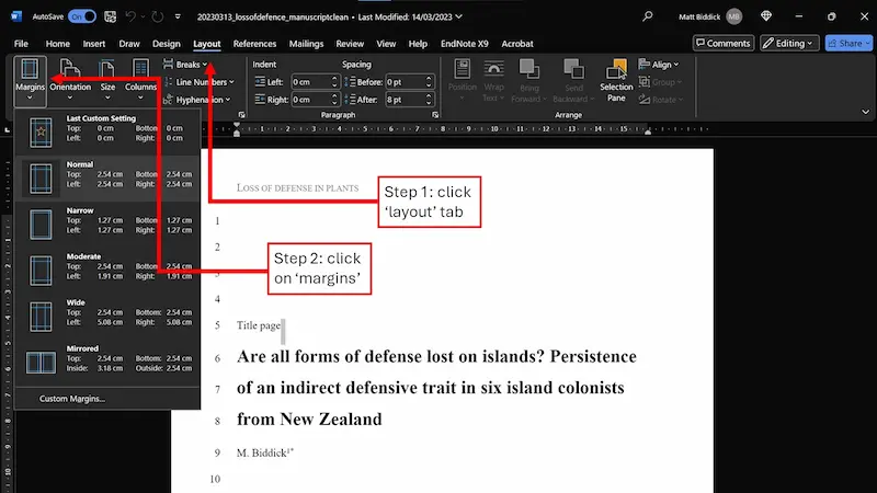 how to set margins in microsoft word