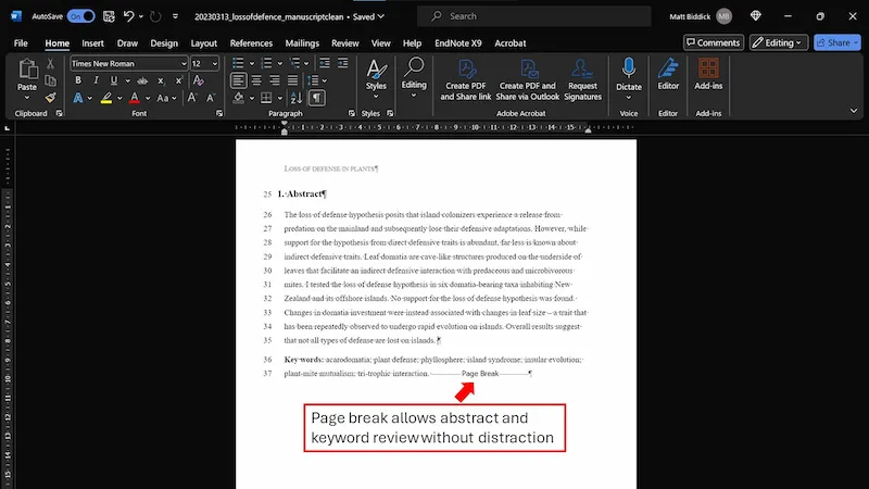 page break in microsoft word