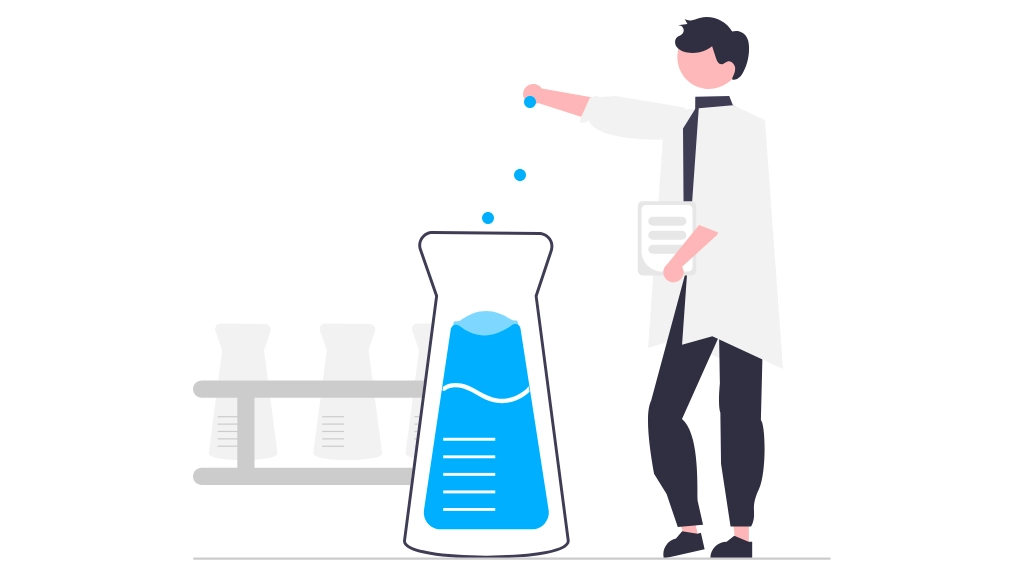 Scientist with laboratory beaker