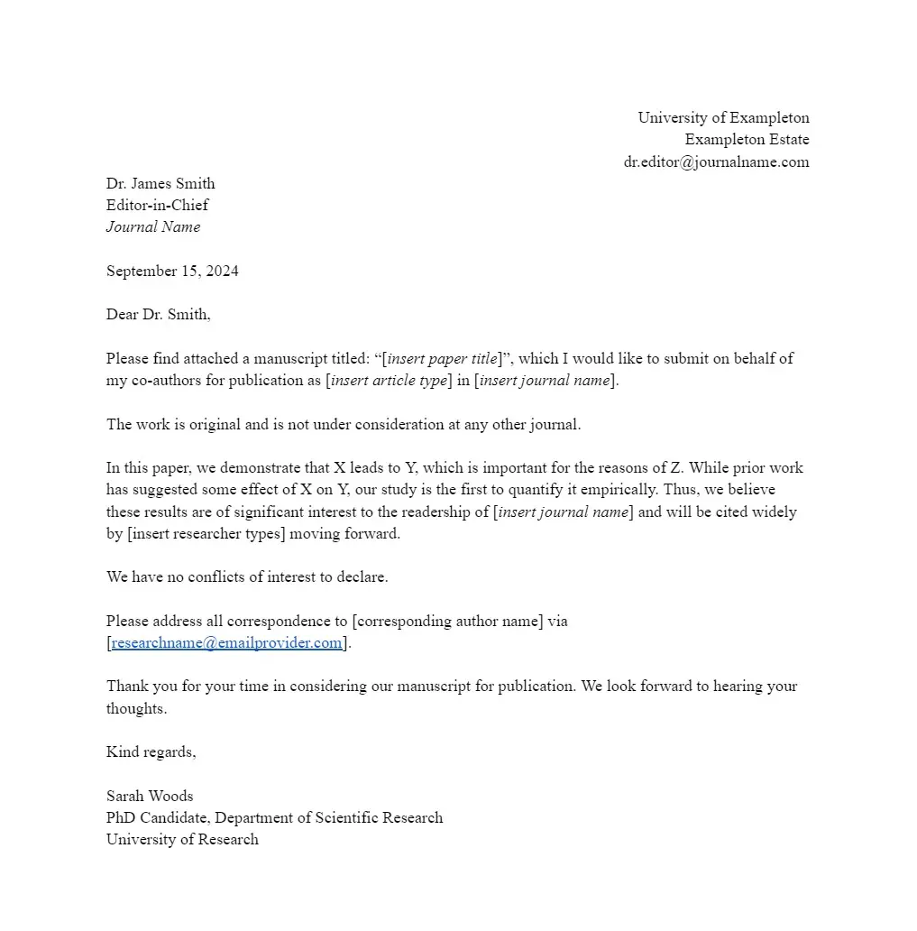 journal submission cover letter template example word google docs