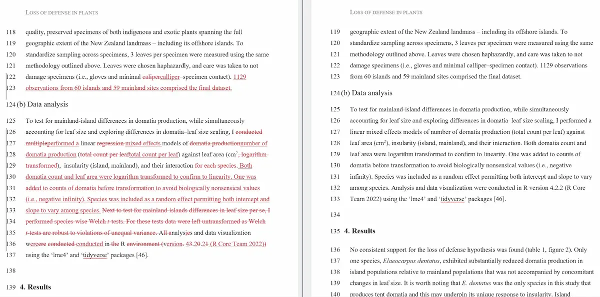 responding to reviewer comments comparison of track changes version and clean manuscript